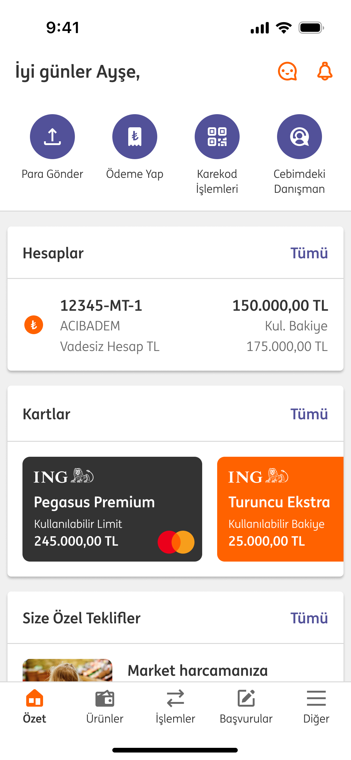 ING Mobil ana ekranı